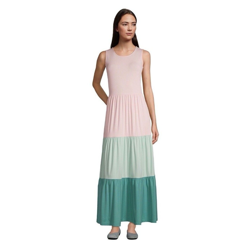 NWT Land's End Tiered Sleeveless Colorblock Maxi Dress Size XS 2-4 Spring Summer